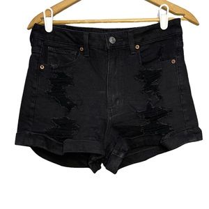 American Eagle Denim Mom Shorts Size 6 Destroyed Distressed Black Jeans Stretch